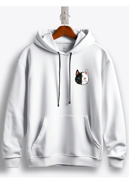 Moon Cat Arma Baskılı Kapüşonlu Sweatshirt