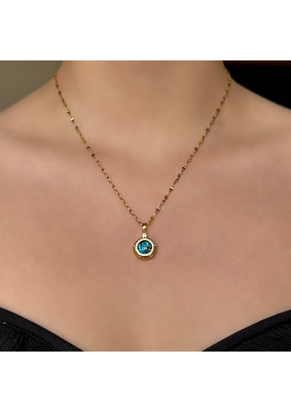 Gold Mavi Taşlı Kolye