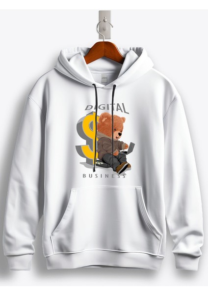 Teddy Bear Digital Business Baskılı Kapüşonlu Sweatshirt