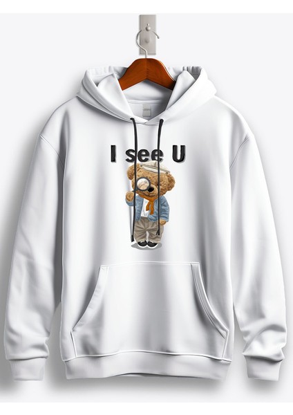 Teddy Bear I See You Baskılı Kapüşonlu Sweatshirt