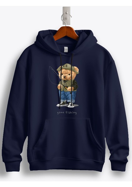 Teddy Bear Gone Fishing Baskılı Kapüşonlu Sweatshirt