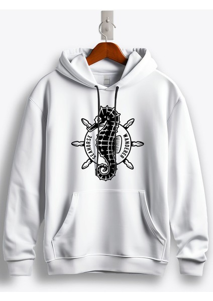 Deniz Atı (Sea Horse) Baskılı Kapüşonlu Sweatshirt