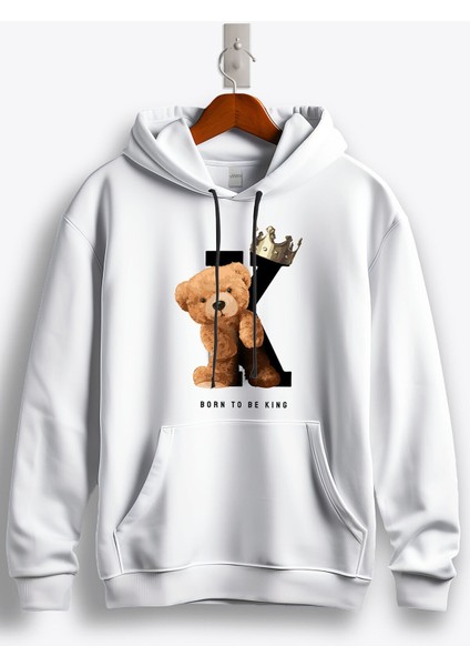 Teddy Bear Born To Be King Baskılı Kapüşonlu Sweatshirt