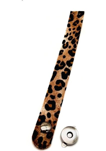 18 X 2 Cm Suni Deri Leopar Renk Çanta Kapağı Gümüş Renk Metalli