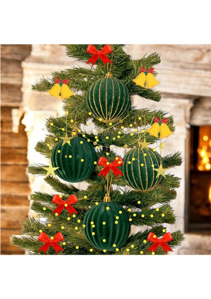Yılbaşı Topu 8 cm Kadife 4'lü Yeşil Süs