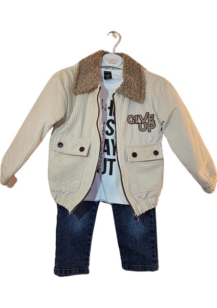 Kadife Çocuk Montu Kot Pantolon Sweat Shirt Takımı modelleri