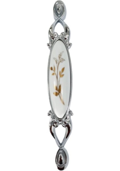 Miray 96 mm Metal Krom Kasa Beyaz Yaprak Desenli / 5 Adet