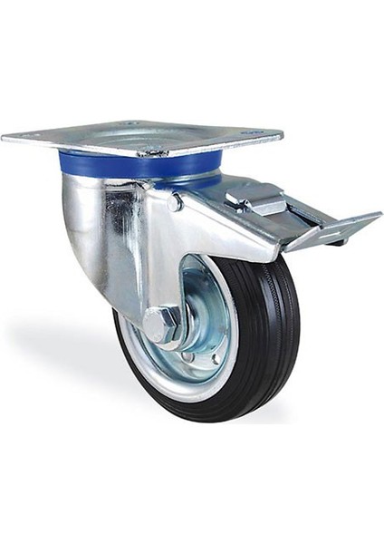 K3202SLP150F18 Çöp Konteyner Tekeri, Tabla Bağlantılı, Çöp Konteyner Tekeri, Döner Maşalı, Frenli Teker, 150 mm Çap