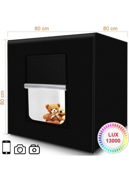 80 x 80 cm Profesyonel Stüdyo LED Işıklı Ürün Fotoğraf Çekim Çadırı