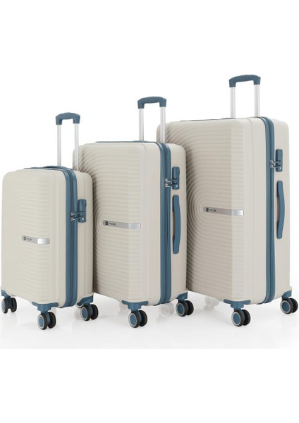 3lü Set Kırılmaz Silikon Seyahat Valizi Bavulu V374 Kemik/sky Blue