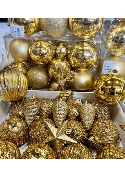 Tekno Trust 30 Adet Cici Top Gold Yılbaşı Çam Ağacı Süsü Dekor Süsleme Seti 6 cm