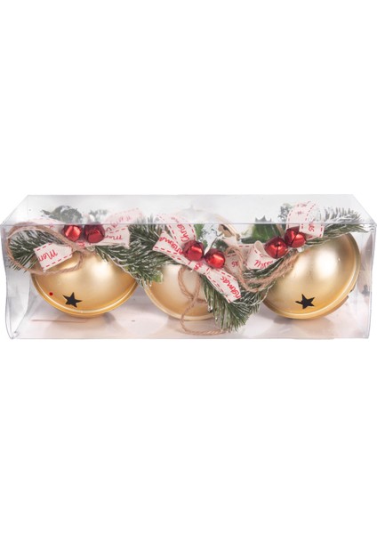 Tekno Trust Yılbaşı Ağaç Süsü Çıngıraklı Yılbaşı Topu 3'lü Set Gold 8 Cm.