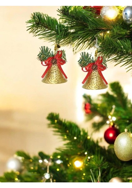 Tekno Trust Yılbaşı Ağacı Süsü altın Çan Figürlü Kurdeleli Noel ağaç Süsü 6'lı