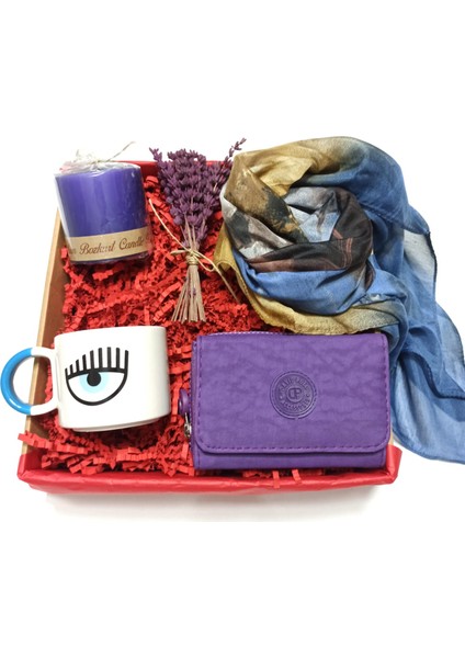 Yılbaşı Özel Hediye Seti El Yapımı Çakra Kupa, Büyük Boy Fular, Cüzdan, Mum, Lavanta