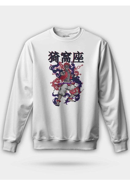 Akaza Demon Slayer Baskılı Bisiklet Yaka Oversize Sweatshirt Anime Manga