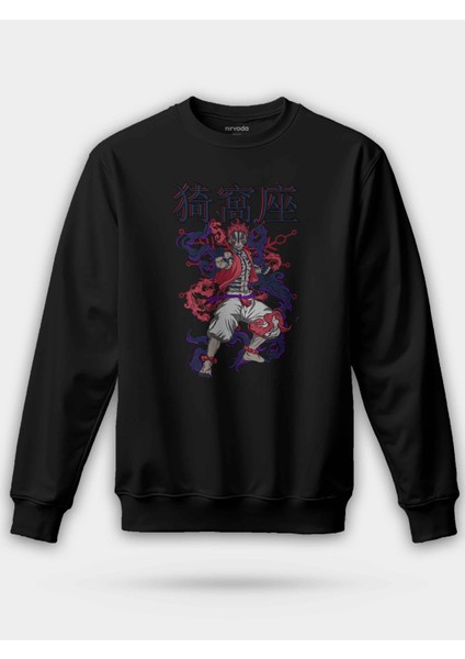 Akaza Demon Slayer Baskılı Bisiklet Yaka Oversize Sweatshirt Anime Manga