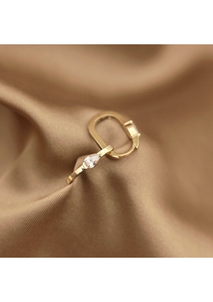 Klipsli Damla Taşlı Oval Küpe (925 Gümüş)