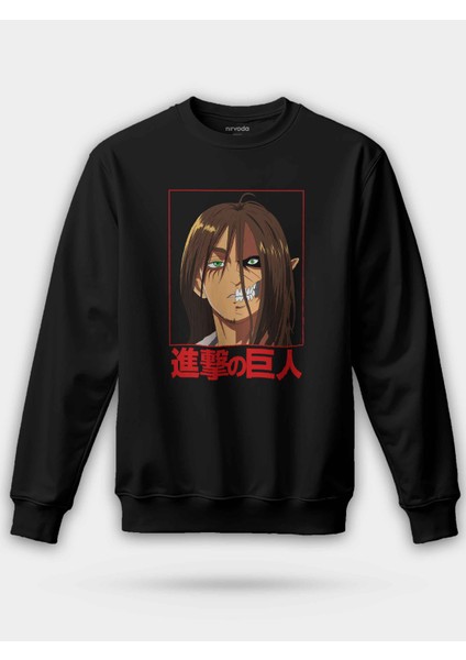 Attack On Titan Eren Yeager Baskılı Bisiklet Yaka Oversize Sweatshirt Anime Manga