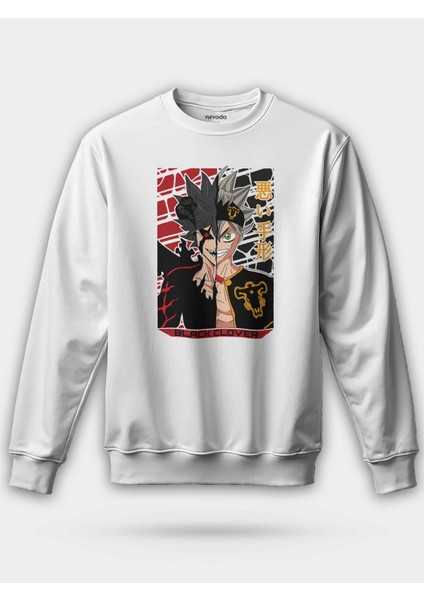 Asta Black Clover Baskılı Bisiklet Yaka Oversize Sweatshirt Anime Manga