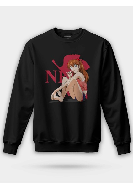 Asuka Langley Soryu Baskılı Bisiklet Yaka Oversize Sweatshirt Anime Manga