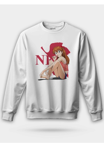 Asuka Langley Soryu Baskılı Bisiklet Yaka Oversize Sweatshirt Anime Manga