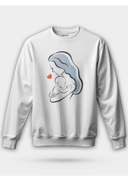 Anne ve Bebek Baskılı Bisiklet Yaka Oversize Sweatshirt
