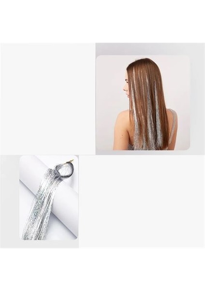 Saç Simi Gümüş Işıltılı Hologram 90 cm Hair Tinsel 720853