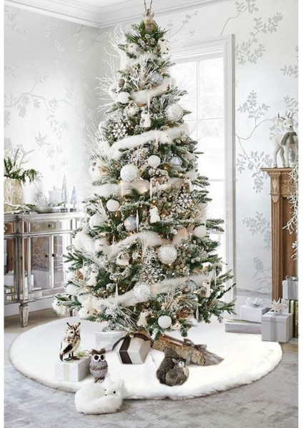Yılbaşı Ağacı Alt Örtüsü Kırık Beyaz Peluş 1. Sınıf Lüks 120 cm modelleri