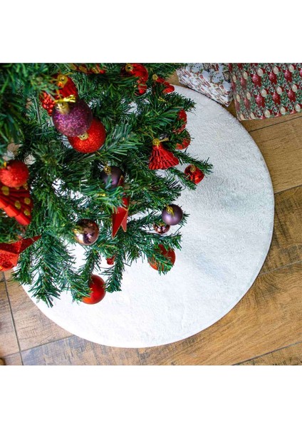 Çam Ağacı Ayak Halısı Örtüsü, Yılbaşı Ağacı Altı Örtüsü Peluş Beyaz 80X80 cm