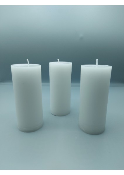 Soya Parafinli Beyaz Çap:5 cm Boy:25 Silindir Blok Mum 3 Adet 50 Saat Yanış Süreli Beyaz