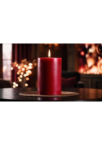 Soya Parafinli Kırmızı 3 Adet 30 Saat Yanış Süreli Çap:5 cm Boy:15 Silindir Blok Mum Kırmızı