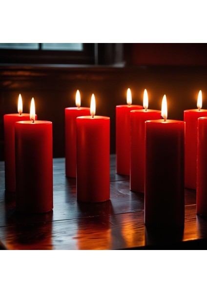 Soya Parafinli Kırmızı 3 Adet 30 Saat Yanış Süreli Çap:5 cm Boy:15 Silindir Blok Mum Kırmızı modelleri