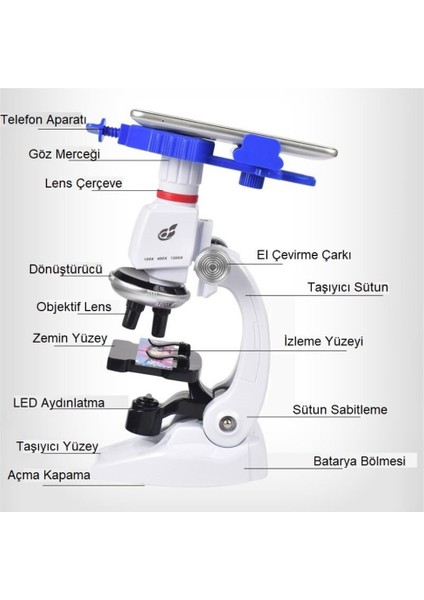 Çocuklar Için 1200X Mobil Uyumlu Eğitici Mikroskop Seti LED Işıklı