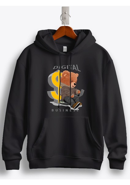 Teddy Bear Digital Business Baskılı Kapüşonlu Sweatshirt