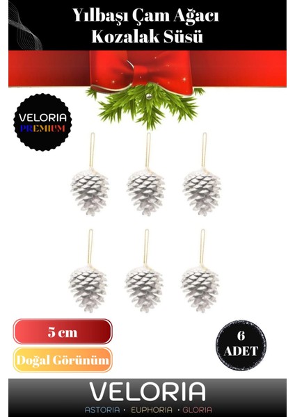 Tekno Trust Premium Seri Lüks Noel Parti Dekoratif Yeni Yıl Kış Yılbaşı Çam Ağacı Süsü Kozalak 6'lı