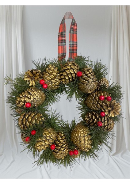 Kozalak Gold Altin Sarı Yılbaşı Süsü Masa Süsü Kozalaklı