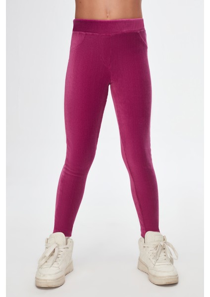 Mor Kız Çocuk Sahte Cepli Fitilli Kadife Tayt fiyatları