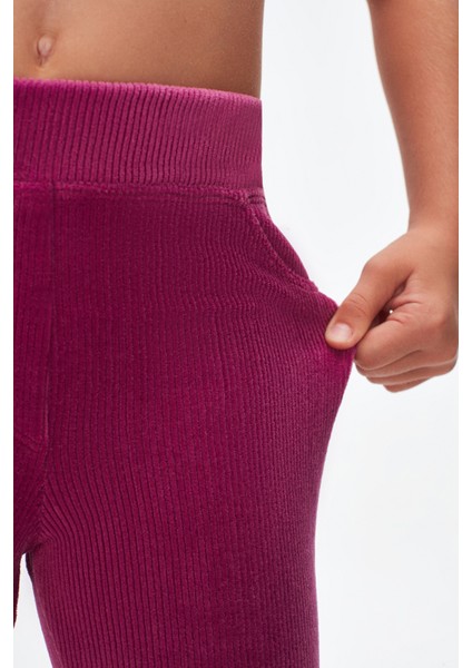 Mor Kız Çocuk Sahte Cepli Fitilli Kadife Tayt fırsatları