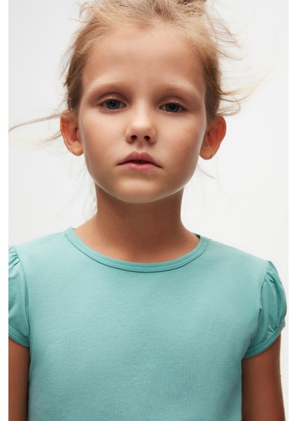 Çağla Yeşil Basic Kız Çocuk Sıfır Yaka Karpuz Kol Tişört fırsatları