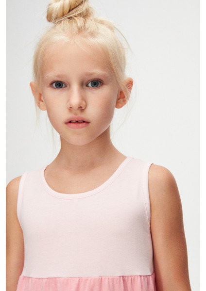 Uçuk Pembe-Fuşya Kat Kat Renkli Kız Çocuk Büzgülü Askılı Elbise fırsatları