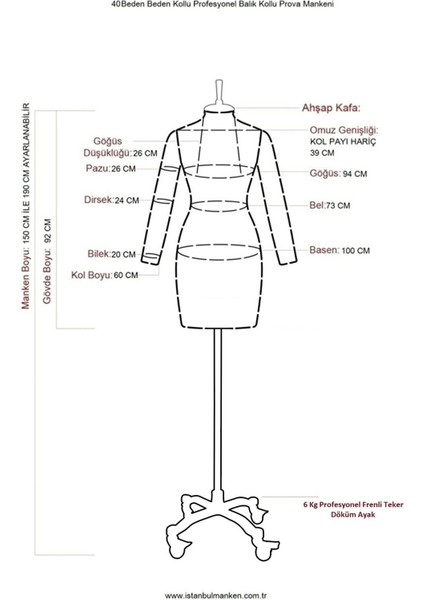 40 Beden Yüksek Kalite Döküm Ayak Fransız Profesyonel Prova Mankeni Terzi Mankeni