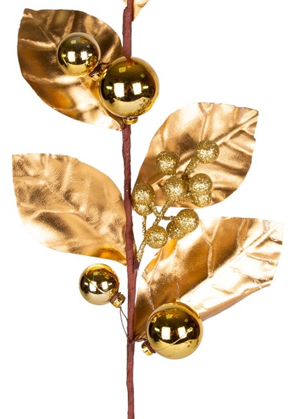 Tekno Trust Yılbaşı Çiçeği Pike Berry Gold Simli Gold Yapraklı Yılbaşı Toplu Gold 70 Cm.