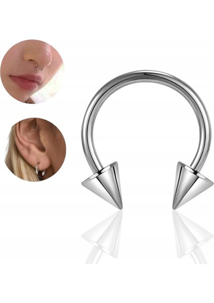 10MM Gri At Nalı Sivri Uç Piercing Unisex Çelik Takı Dudak Kıkırdak Septum Küpe