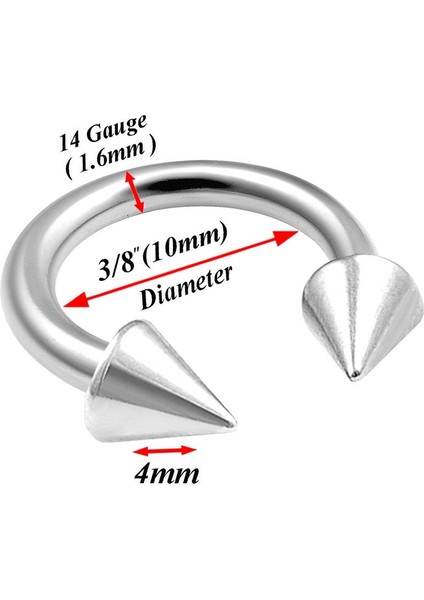 10MM Gri At Nalı Sivri Uç Piercing Unisex Çelik Takı Dudak Kıkırdak Septum Küpe