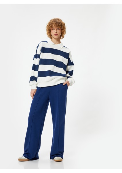 Polo Yaka Sweatshirt Oversize Renk Bloklu Uzun Kollu fiyatları