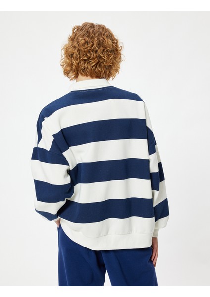 Polo Yaka Sweatshirt Oversize Renk Bloklu Uzun Kollu fırsatları