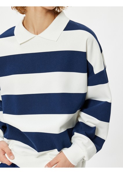 Polo Yaka Sweatshirt Oversize Renk Bloklu Uzun Kollu indirimleri