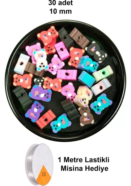 90 Adet 10 mm Polimer Kil Fimo Boncuk Takı Bileklik + 5 Metre Lastikli Misina - Renkli Ayıcık