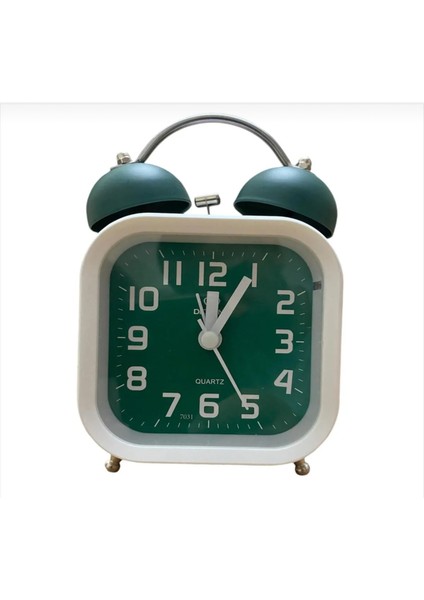 Dekoratif Kare Çalar Saat Akar Saniyeli Alarımlı Çift Çanlı Işıklı ve Sessiz