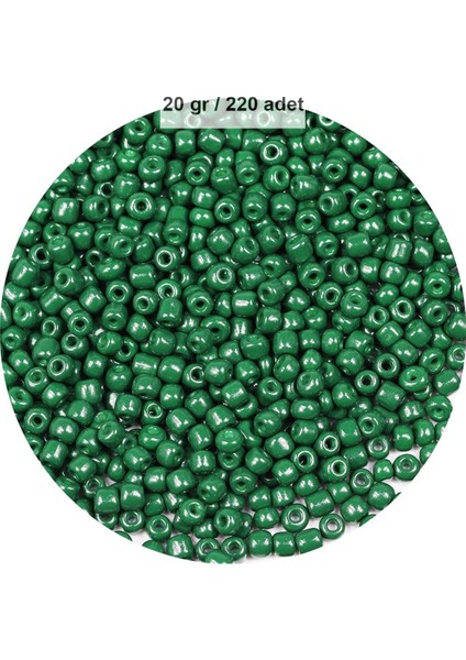 Koyu Yeşil Renk 4 mm Yaklaşık 220 Adet/20 Gram Cam Boncuk Oya Yazma Bileklik ve Kolye